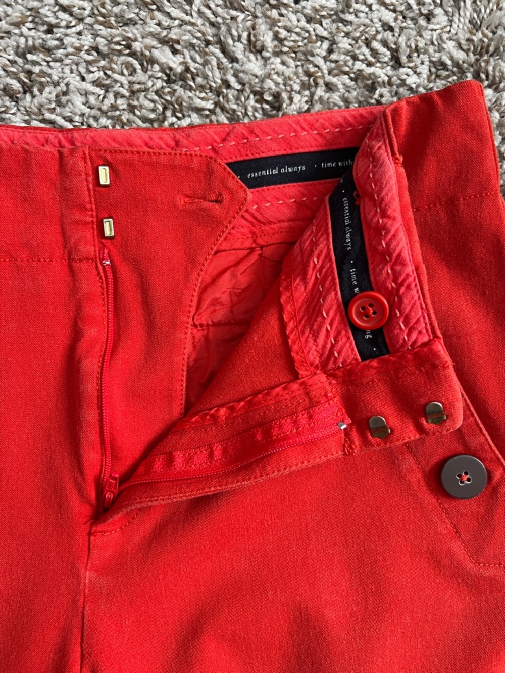 Like New! Anthropologie The Essential Slim Orange Red Button Skinny Cropped 6 - Picture 10 of 13